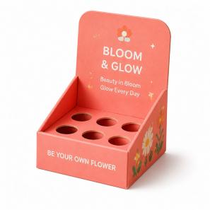 Corrugated Counter Display Tray with Header & Hole Insert | Beauty Product Display Box